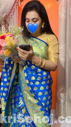 রয়্যাল ব্লু-গোল্ডেন বেনারসি শাড়ি – মাত্র ৩৫০০ টাকা